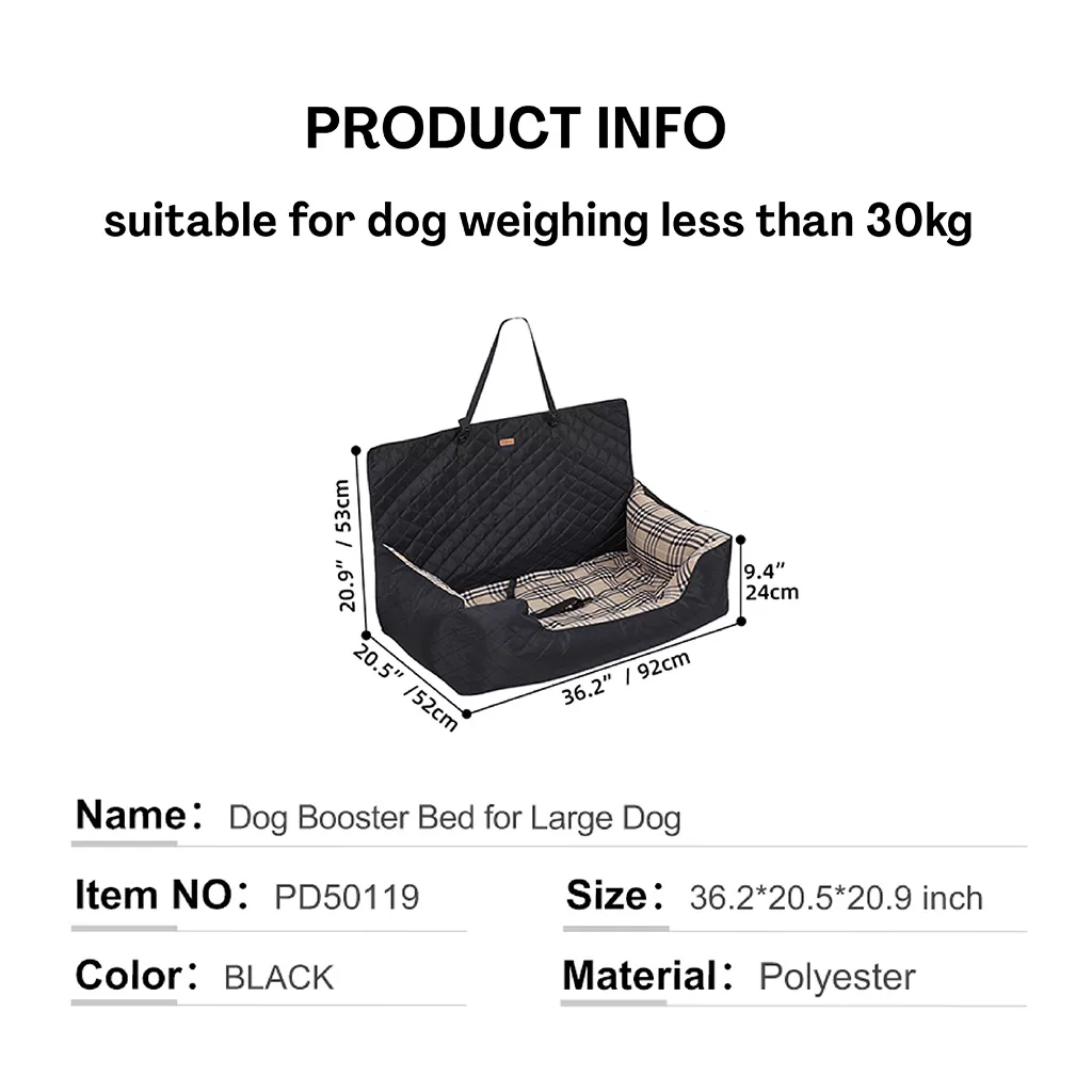 Illustration showing different sizes and color options of the booster bed for large dogs.